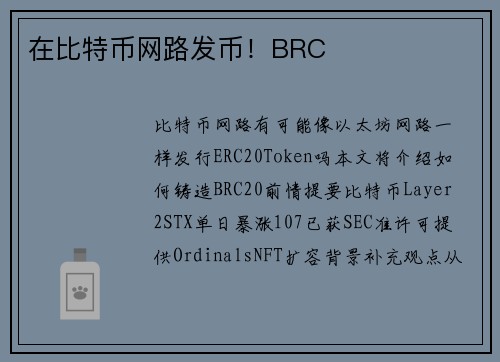 在比特币网路发币！BRC